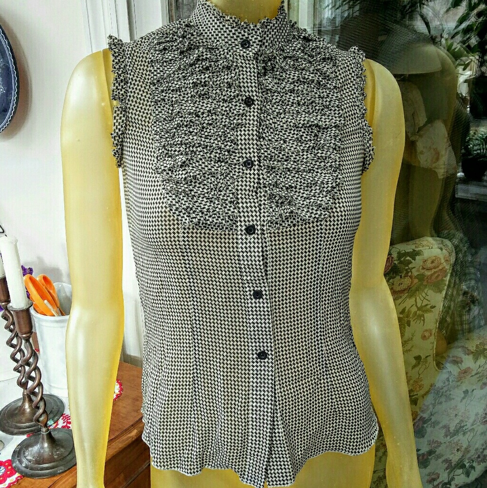 Trina Turk Stretch Silk Ruffle Sleeveless Blouse